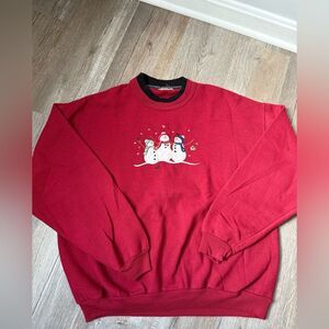 VTG Grandma Sweater Pullover Sweatshirt  Red Black Snowman Sweater Size L XL
